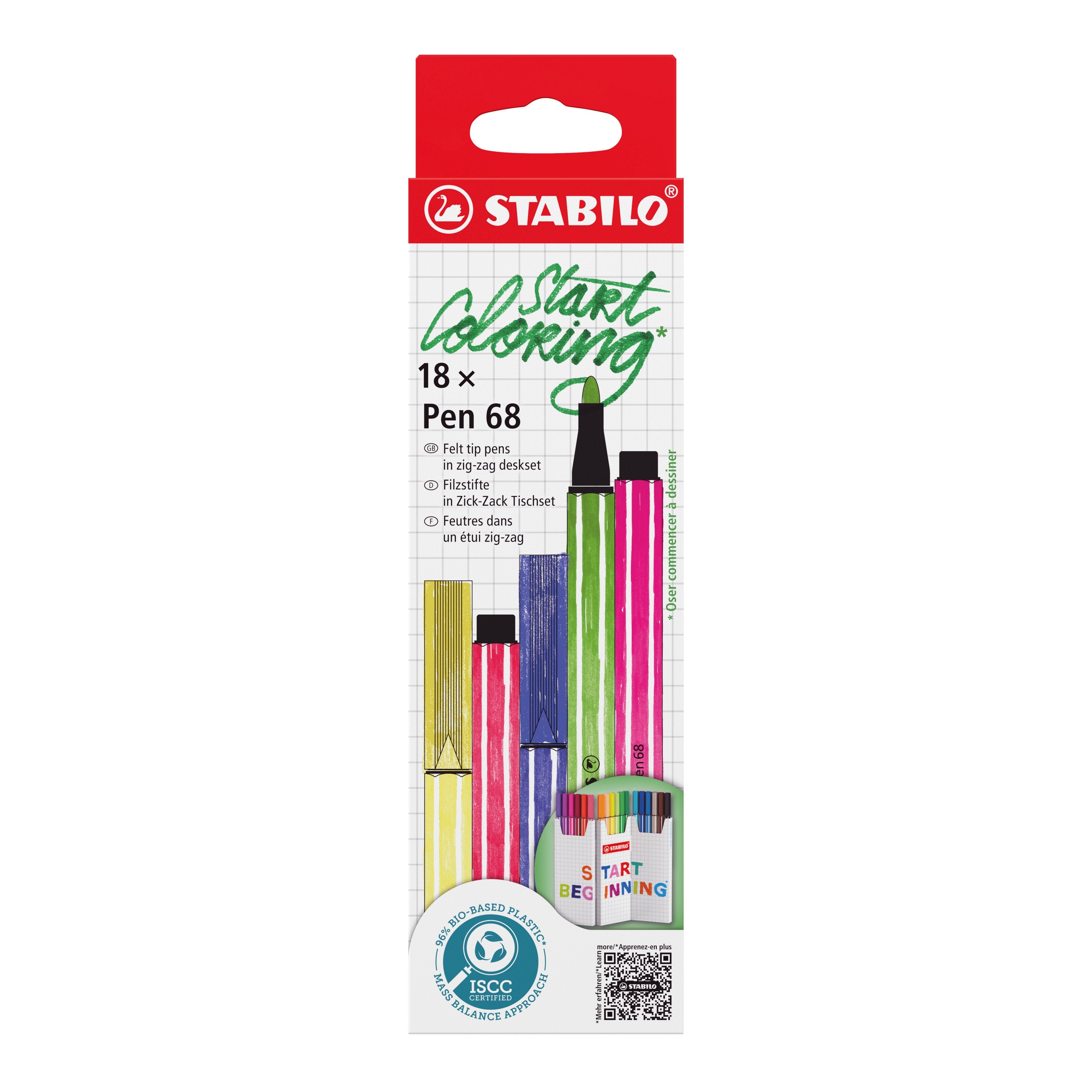Stabilo Pen 68 Pack De 18 Rotuladores De Punta De Fibra - Trazo De 1mm Aprox. - Tinta Con Base De Agua - Colores