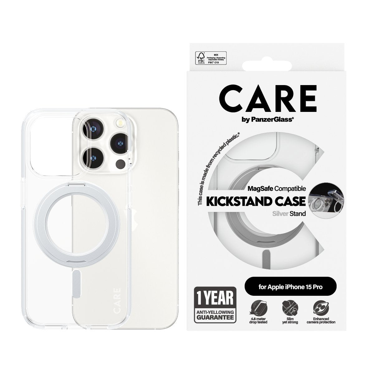 EAN 5715685005497 - PanzerGlass CARE™ by ® Case Transparent w. Silver Kickstand & MagSafe iPhone 15 Pro funda para teléfono m imagen 2