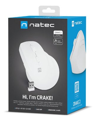 Raton Natec Crake 2 Inalambrico Vertical Bt 5.2 + 2.4ghz 2400 Dpi Color Blanco
