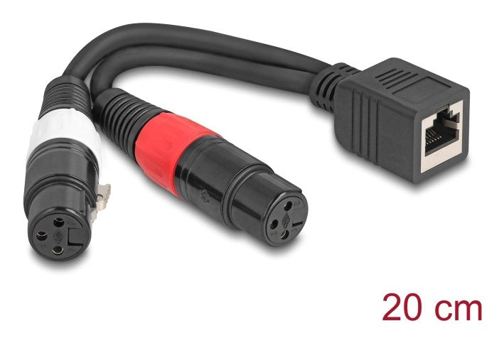 Delock Adaptercable Rj45 Buchse Zu 2 X Xlr 3 Pin Buchse Schwarz 20 Cm