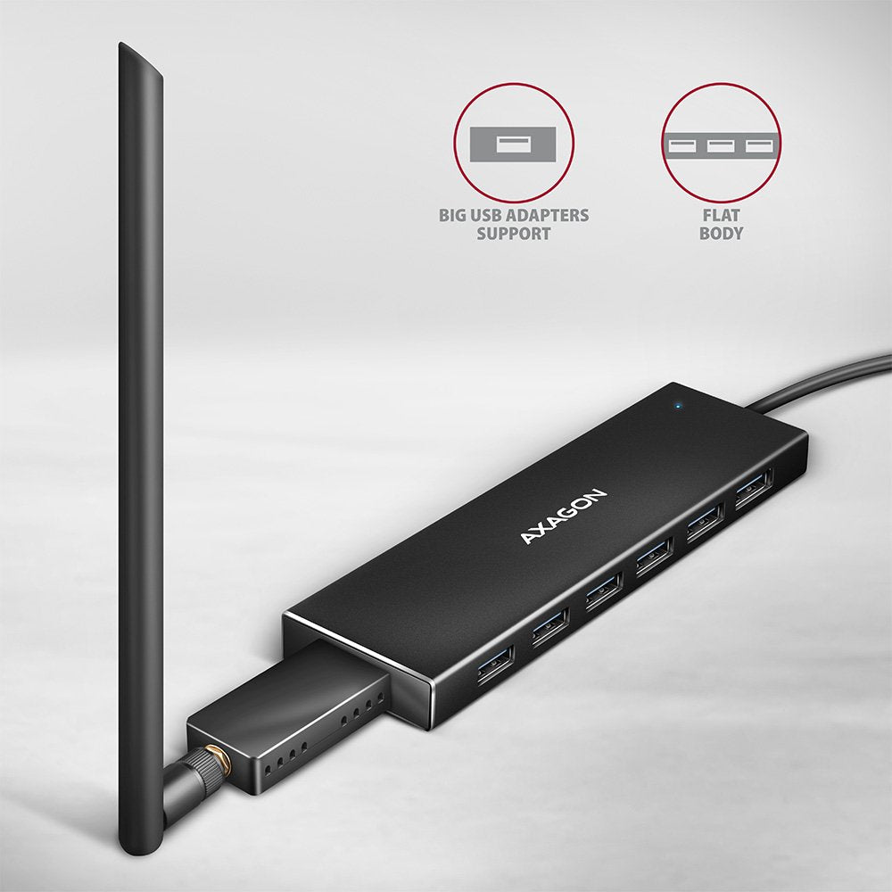 EAN 8595247907042 - Axagon HUE-F7C 7x USB 3.2 Gen 1 ALU FLAT hub micro power IN 30cm USB-C USB 3.2 Gen 1 (3.1 Gen 1) Type-A 5 imagen 4