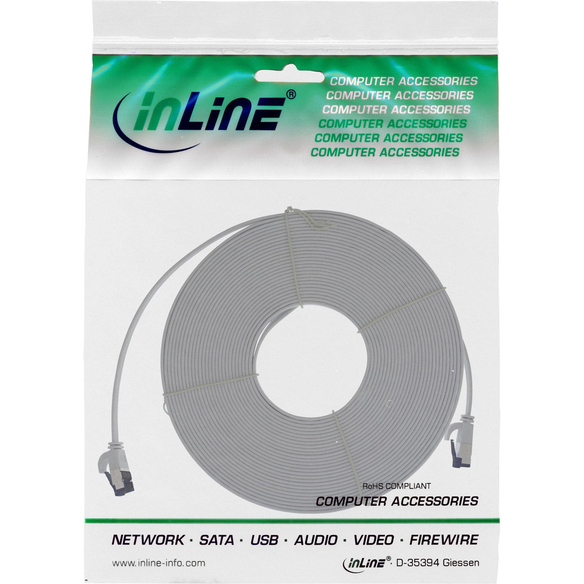 Cable De Red Plano Inline, U/Ftp, Cat.8.1, Tpe Libre De Halógenos, Gris, 5m