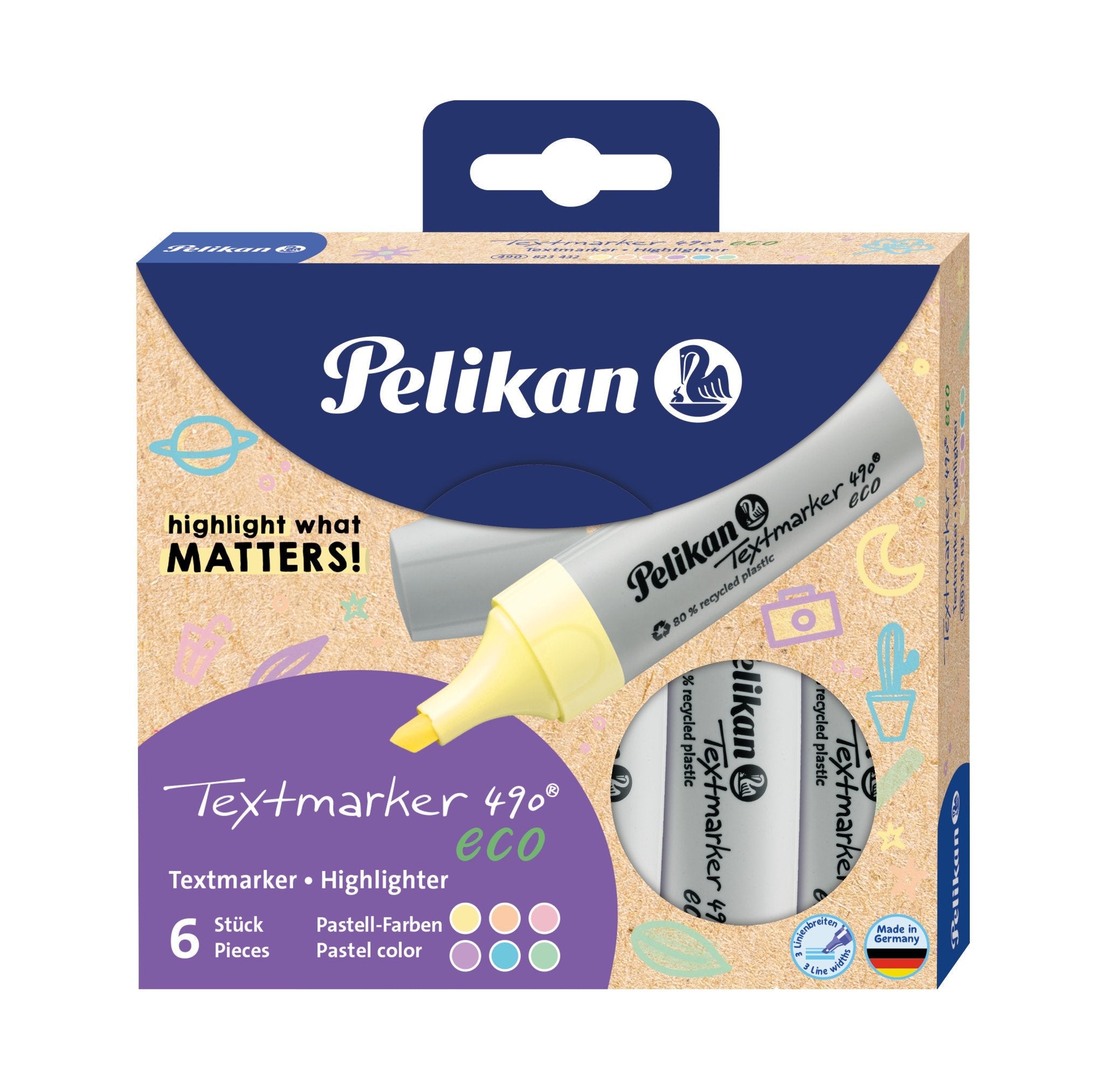 Marcador Pelikan 490® Eco, Juego De 6 Colores Pastel