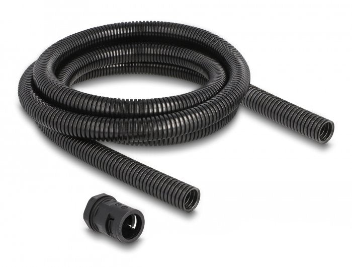 Delock Cableschutzschlauch 2 M X 18,5 Mm Mit 2 X Pg13,5 Schlauchverschraubung Set Schwarz