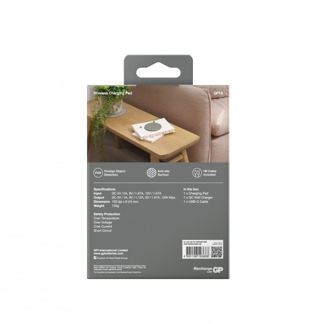 Cargador Inalambrico Gp Qp1a 15w Gris Usb-C 165qp1agrey