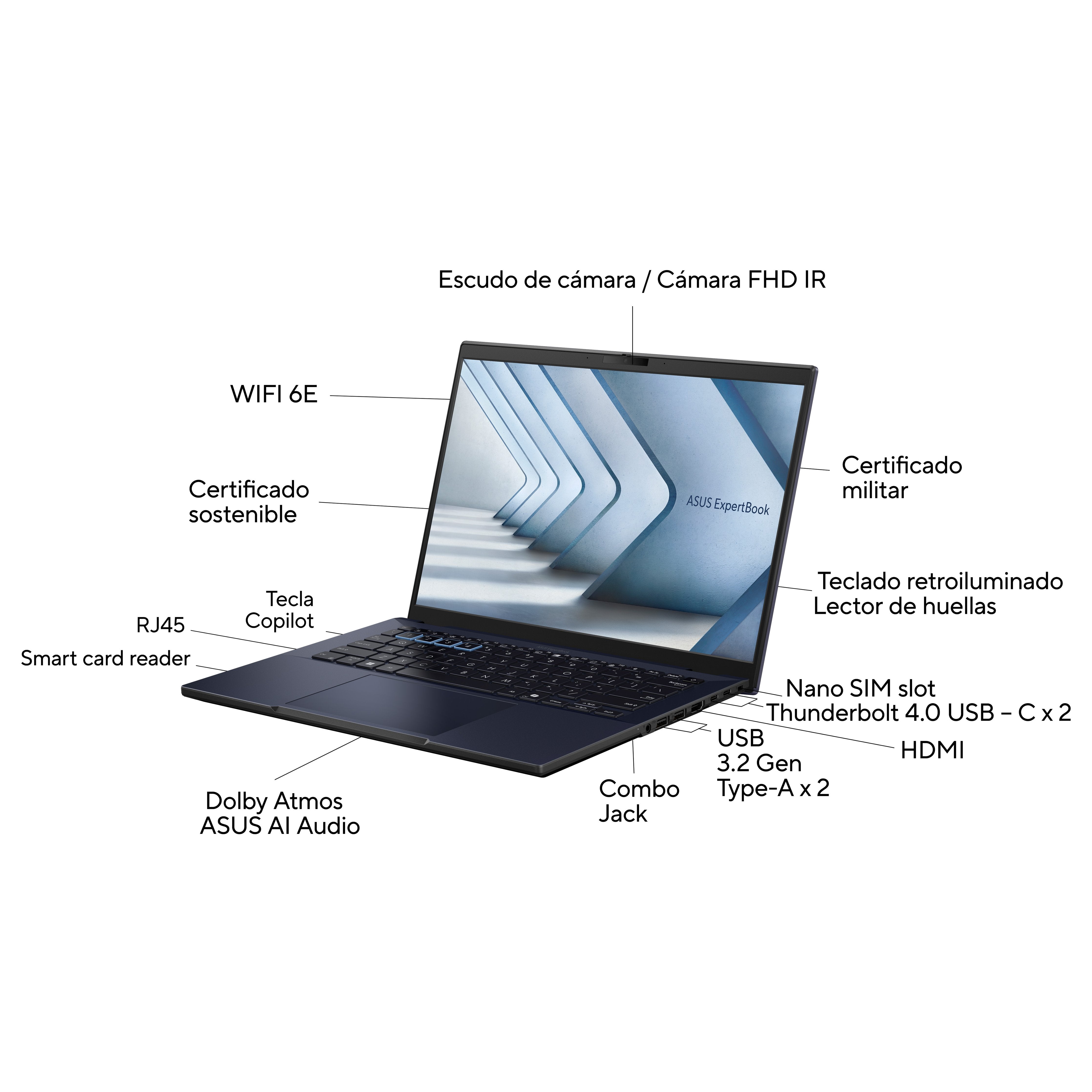 Asus Portátil Expertbook B36 U7-155h 16gb 512gb Ssd 16" W11pro Negro Teclado Retroiluminado