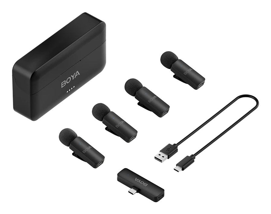 Boya Microphone Wireless By-V4 2.4ghz With 4 Transmitters And 1 Receiver (Type-C) Black Eu