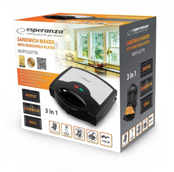 EAN 5901299914359 - Esperanza EKT005 sandwichera 700 W Negro, Gris imagen 3