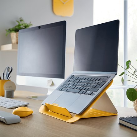 Leitz Ergo Cosy Soporte Ajustable Para Portatil - Diseño Ergonomico - Altura Ajustable - Color Amarillo Calido