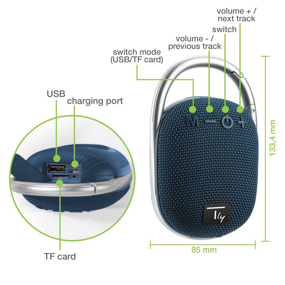 Techly Icasbl321bl Altavoz Portátil Monofónico Portátil Azul 5 W