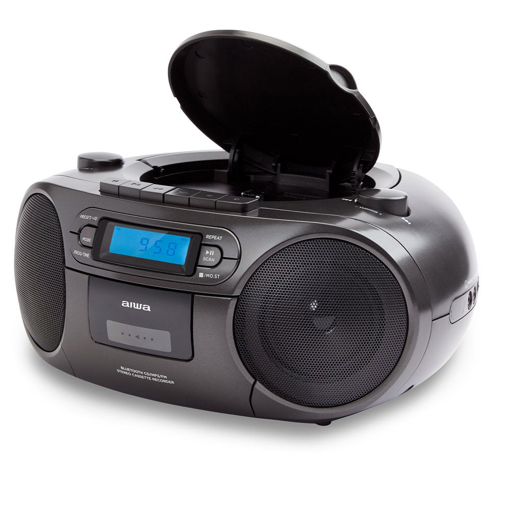 Radio Bluetooth Con Lector De Cd Mp3 Casetes Y Usb Aiwa Boombox Bbtu-550 Black Bt 5.0 6w Rms Fm