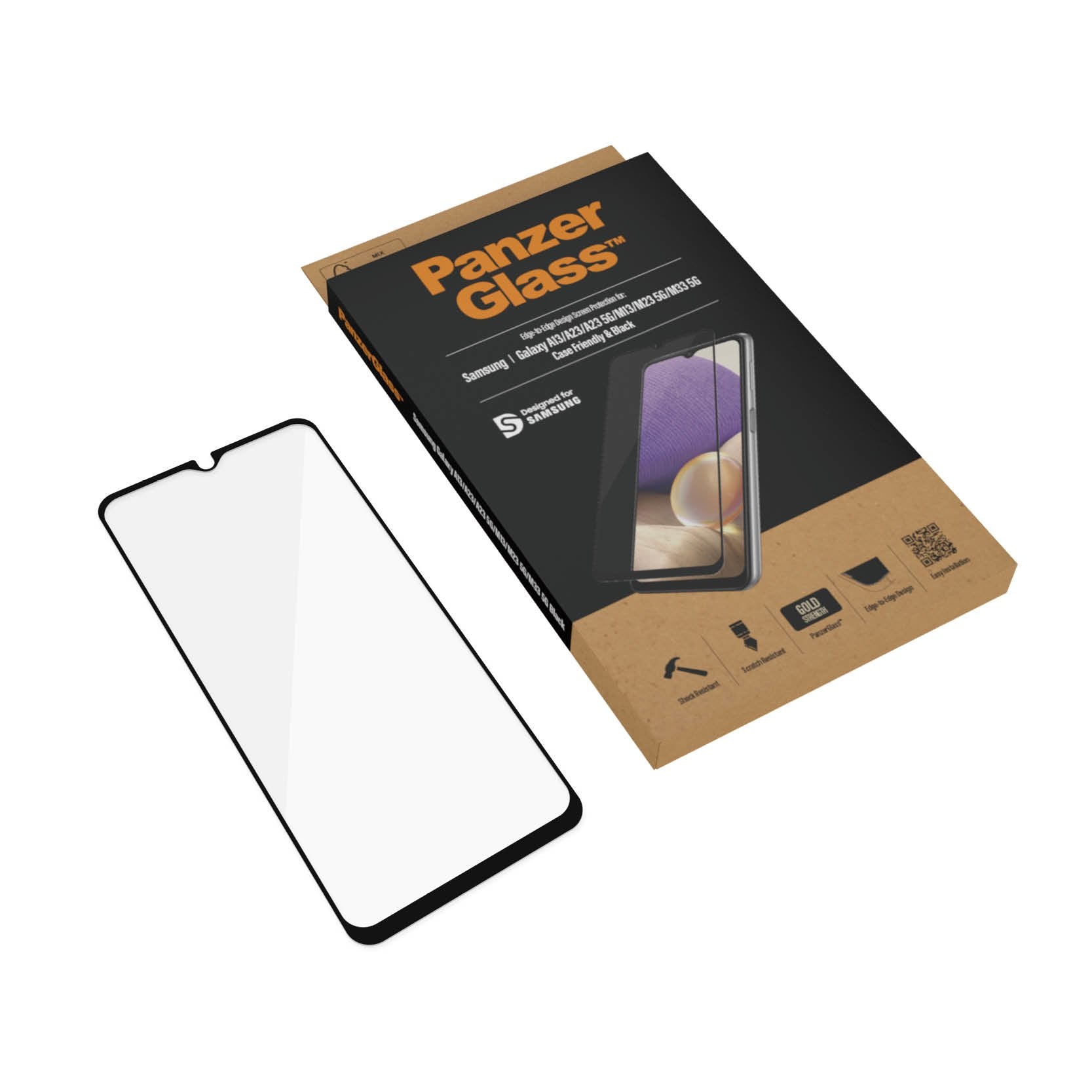 Protector De Pantalla Panzerglass Samsung, Galaxy A13/M23 5g/M33 5g, Vidrio, Negro,