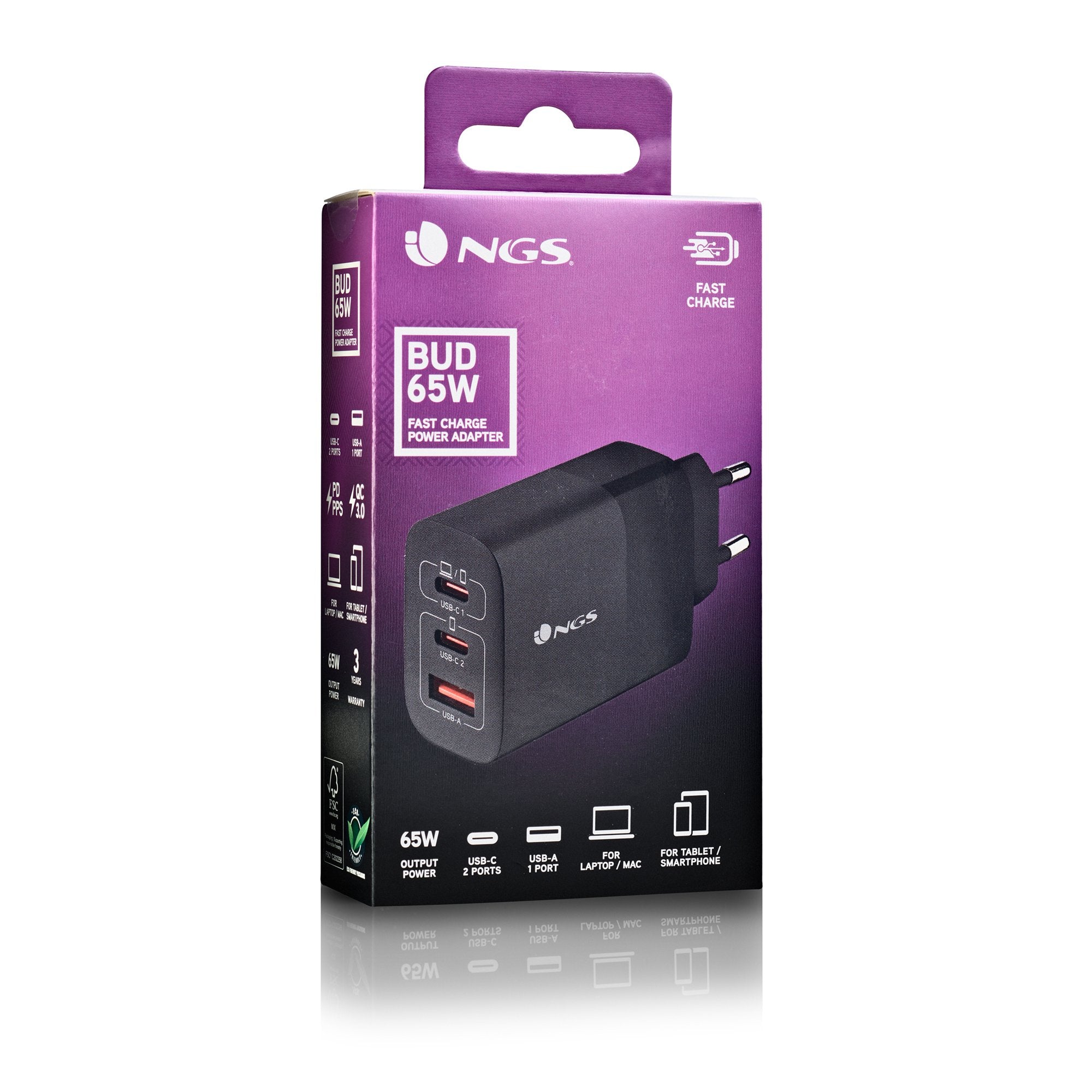 EAN 8435430624854 - NGS BUD 65W Universal Negro Corriente alterna Carga rápida Interior imagen 5