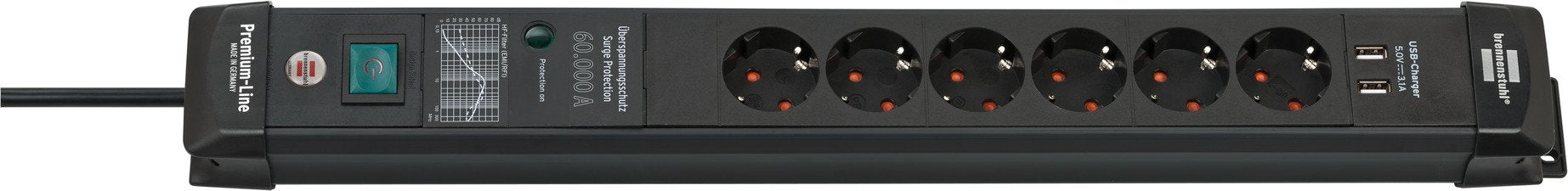 Regleta Brennenstuhl Premium-Line 60.000a 6 Tomas, Con 2x Usb, 3m