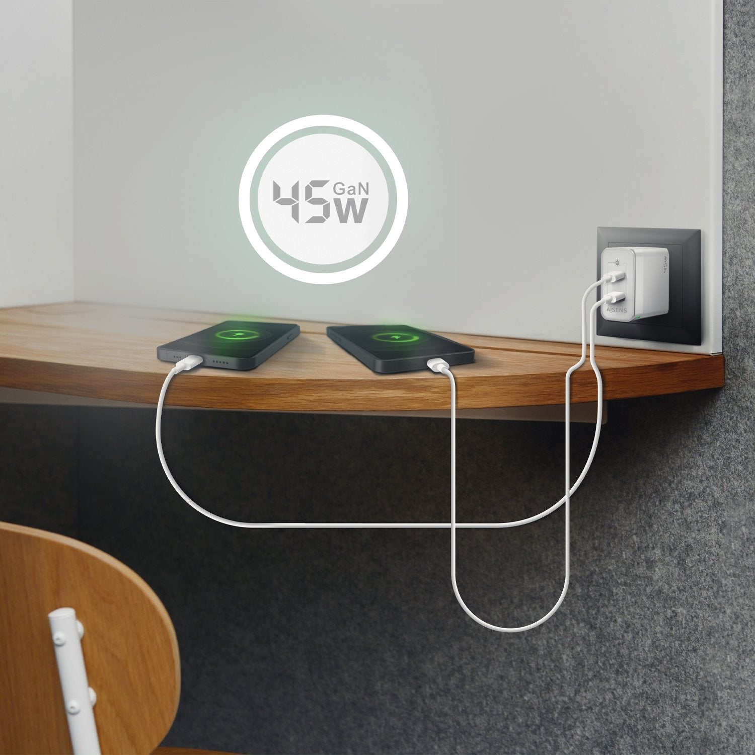 Aisens Cargador Gan 45w - 2xusb-C Pd3.0 Qc4.0 - Blanco