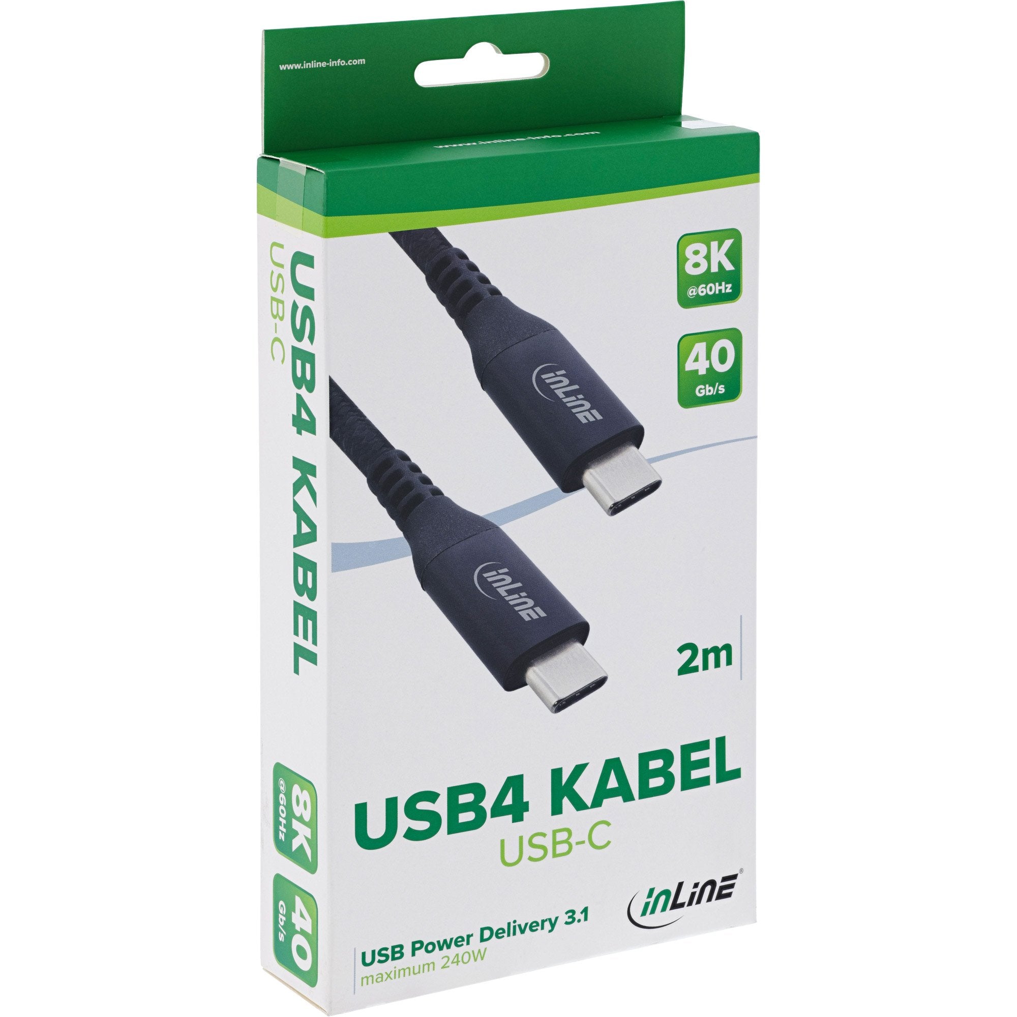 Inline® Usb4 Cable, Usb-C Male/Male, 8k60hz, Negro, 2m