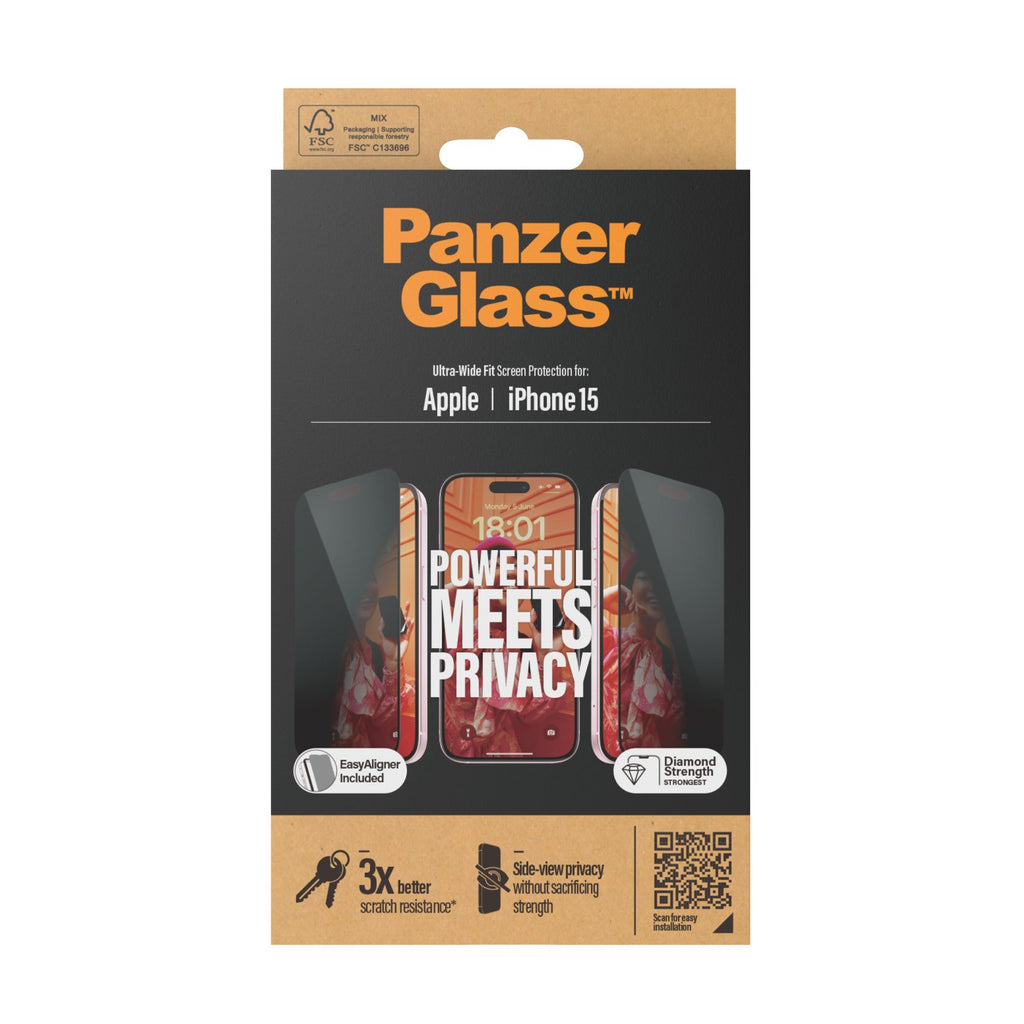 EAN 5711724128097 - PanzerGlass ® Privacy Screen Protector iPhone 15 | Ultra-Wide Fit w. EasyAligner Protector de pantalla Ap imagen 3