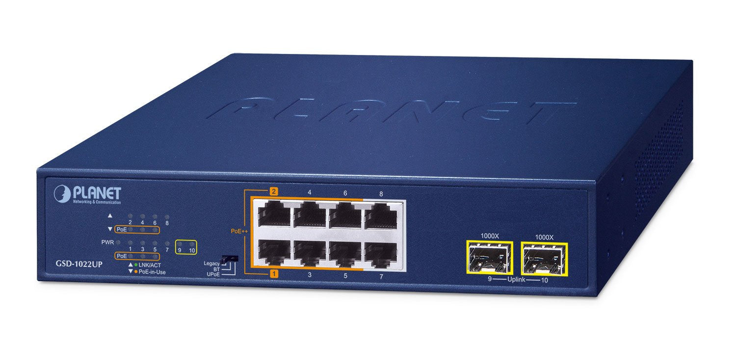 Planet 8-Port Poe+ Desktop Switch Gsd-1022up