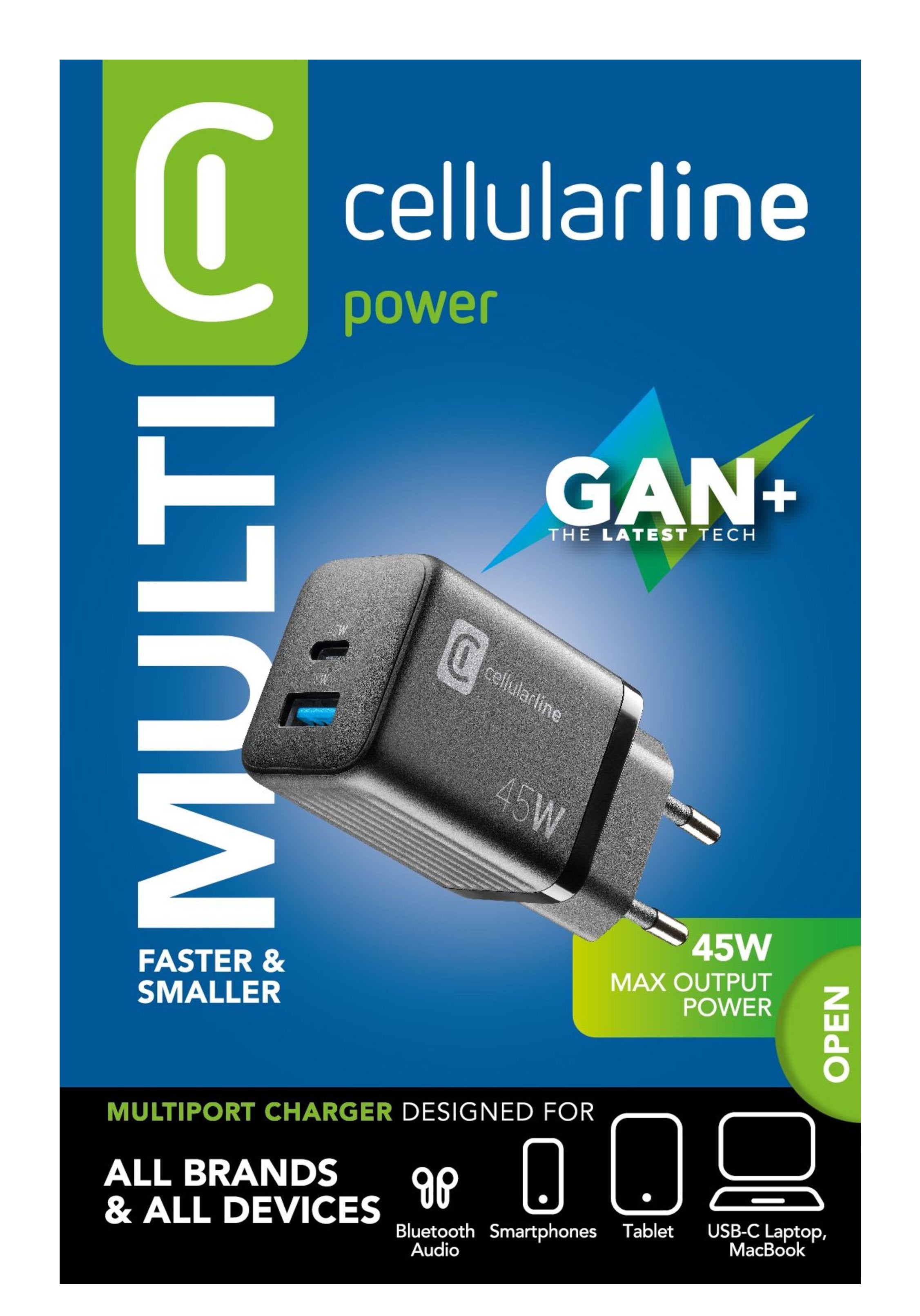 Cellularline Charger Multipower Micro 45w Gan 2 Ports Negro