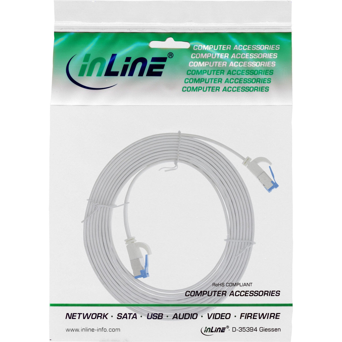 Cable De Red Plano Inline, U/Ftp, Cat.6a, Tpe Libre De Halógenos, Blanco, 0,5m