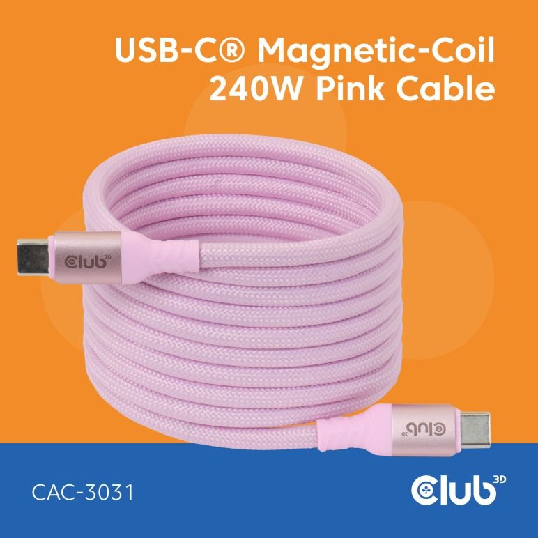 Club3d Lifemyle Usb-C Magnetisches Cable 240w 2m Rosa M M