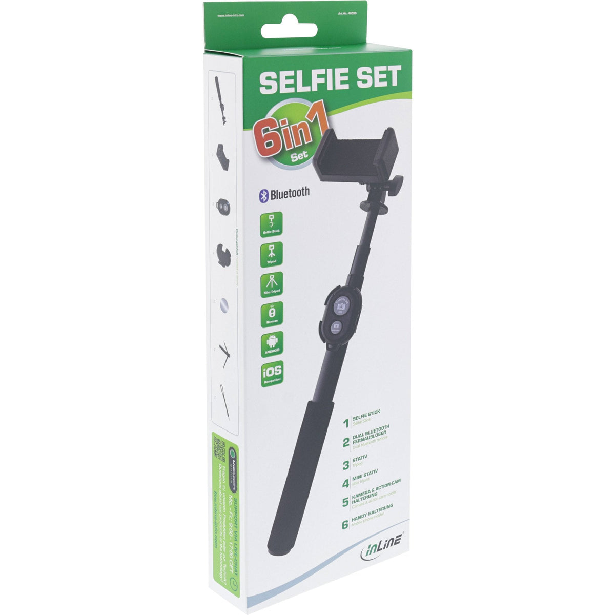 Inline Selfie Stick 4 Patas Con Mini Trípode Aluminio Negro Máx. 0,75 M