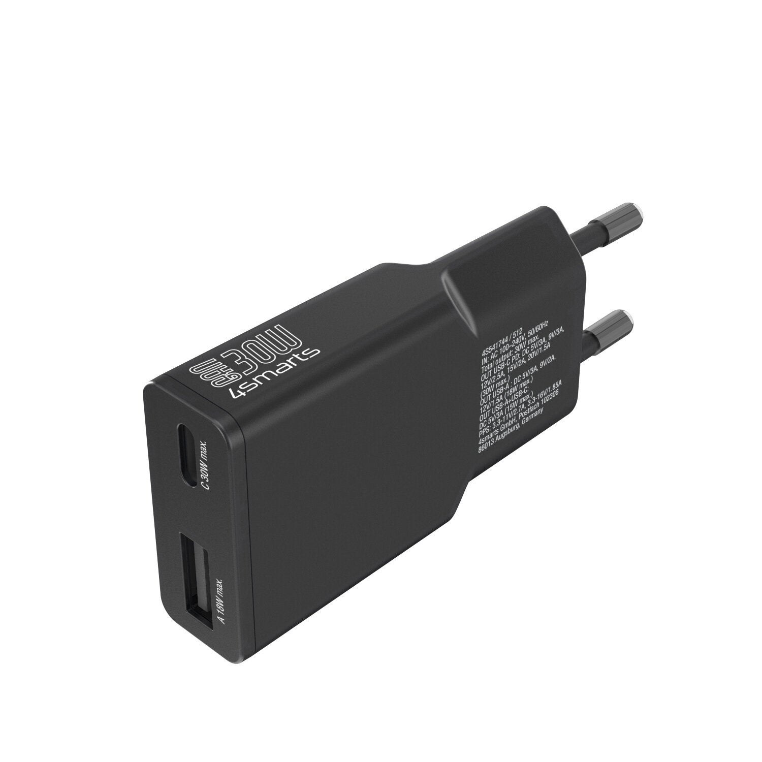 4smarts Cargador De Pared Pdplug Slim Duos 30w Gan 1c+1a, Negro