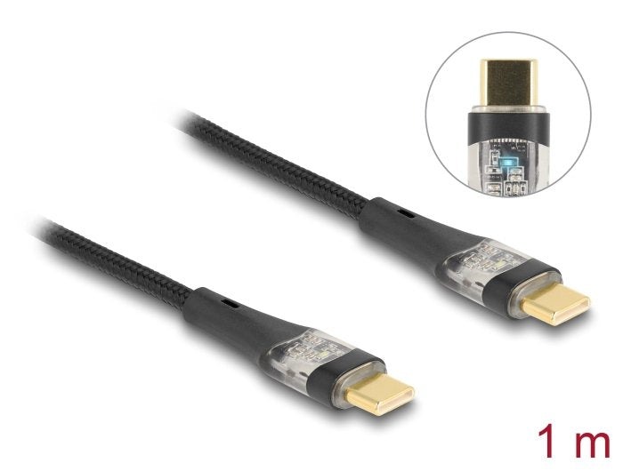 Delock 80763 Cable Usb 2.0 De Datos Y Carga Rápida Usb Type-C Macho A Macho Transparente Pd 3.0 100 W 1 M
