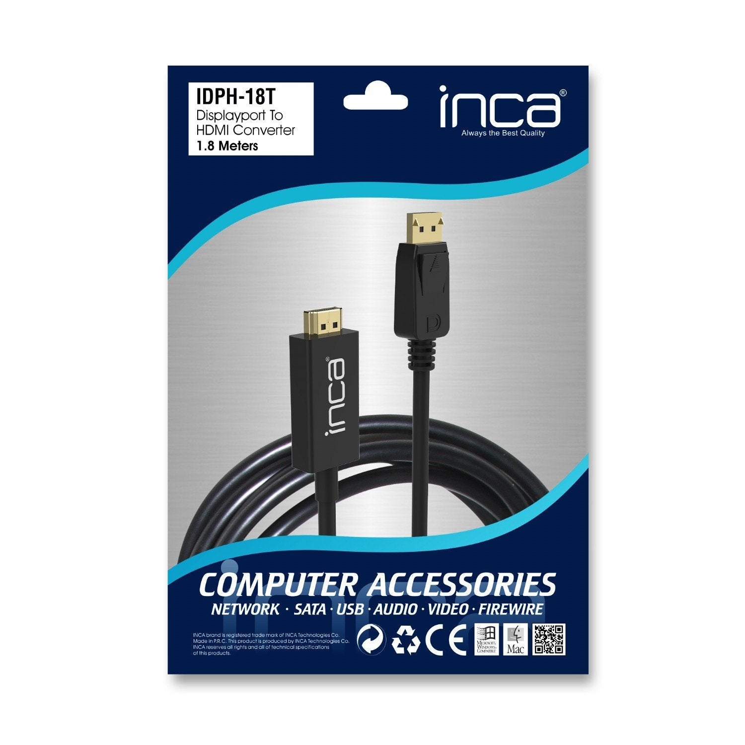 Inca Idph-18t Adaptador De Cable De Vídeo 1,8 M Displayport Hdmi Tipo A (Estándar) Negro