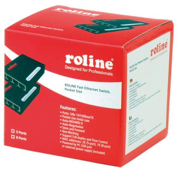 Roline Fast Ethernet Switch, Pocket, 5 Ports