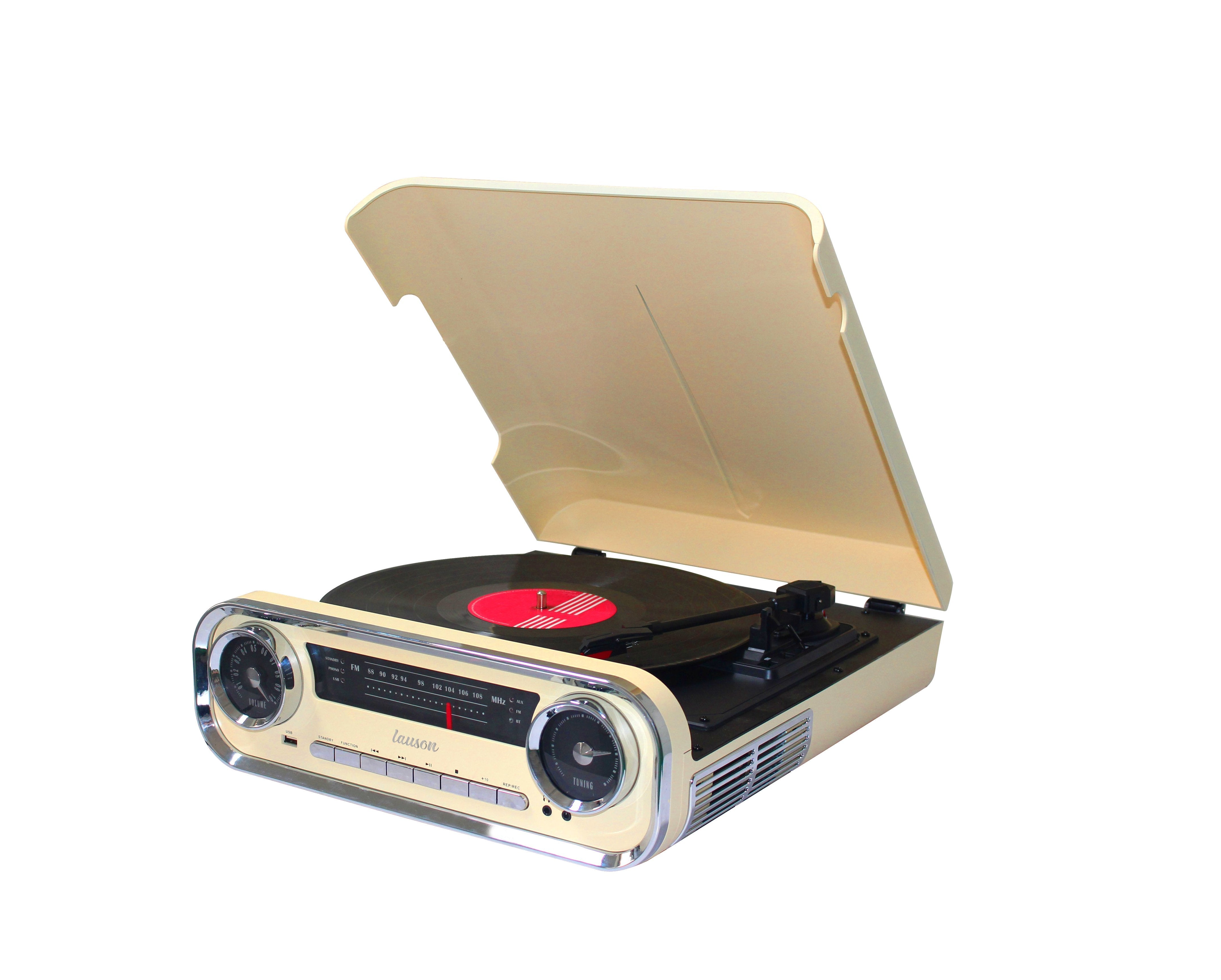 Lauson 01tt15 Crema Tocadiscos Vintage 3 Velocidades Bluetooth Usb Grabación Mp3 Fm