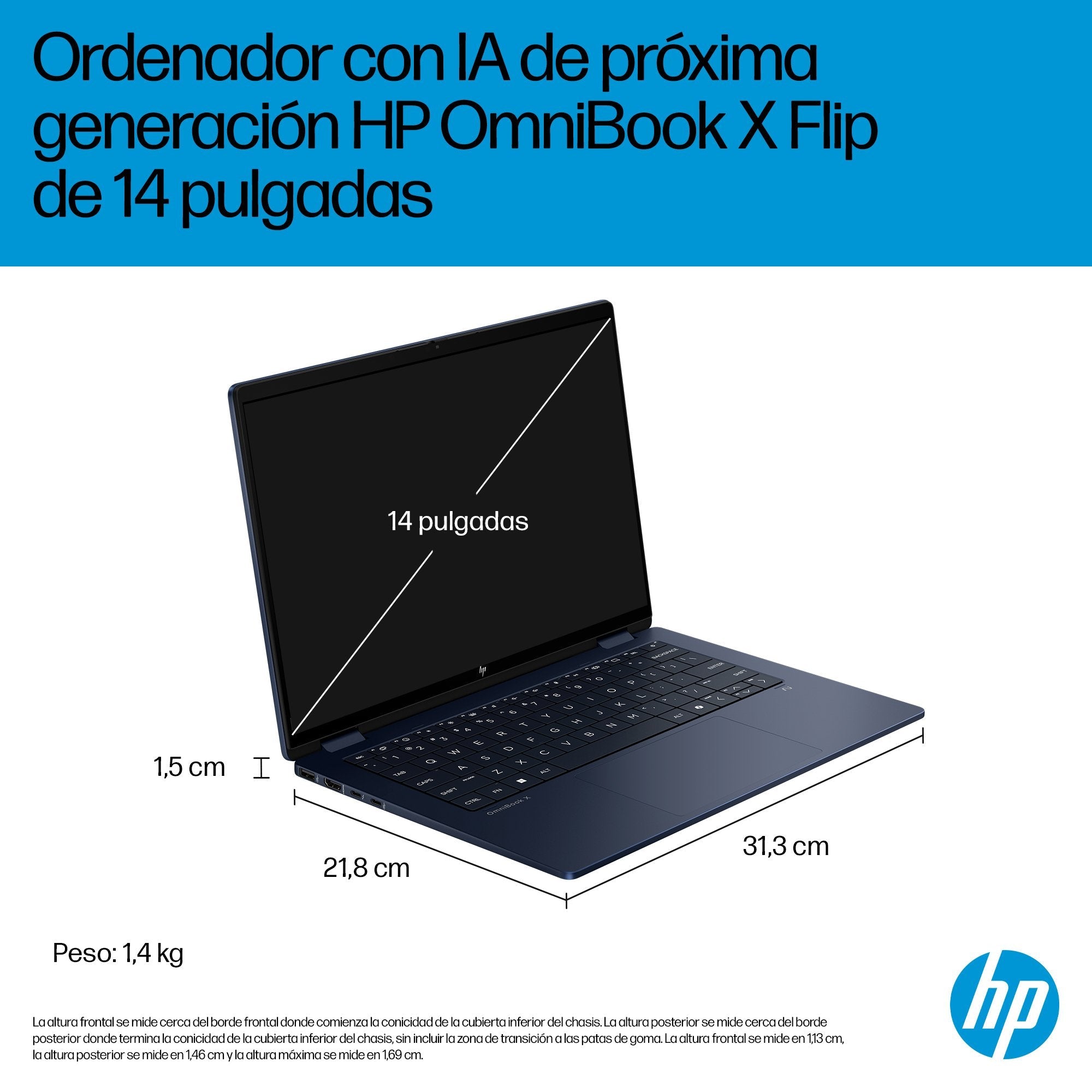 Portátil Hp Omnibook X 14-Fm0009ns U7-258v-Evo 32gb 1tb 16" W11h Blue