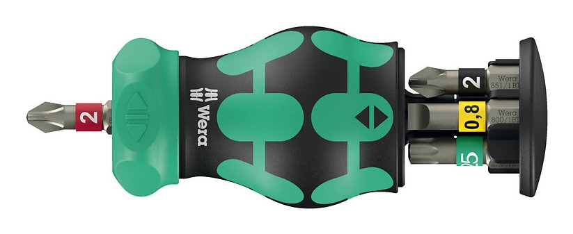 Wera Force Shape Compact Stubby Magazine Ra 2, Bit Set Black/Green, 6 Partes, 1/4 ", Con Función De Trinquete 05008892001