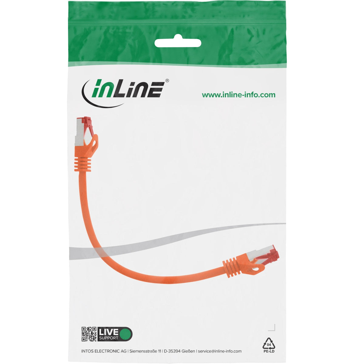 Cable De Red Inline S/Ftp Pimf Cat.6 250mhz Pvc Cobre Naranja 0.25m