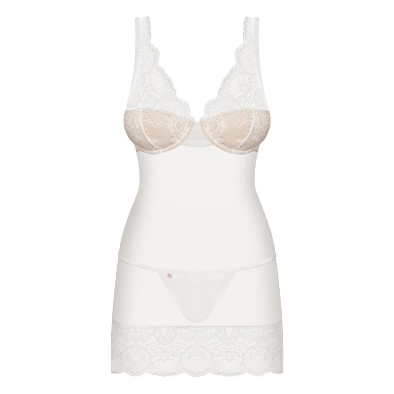 853-Che-2 Chemise Y Tanga Color Blanco Talla (Interno):S/M