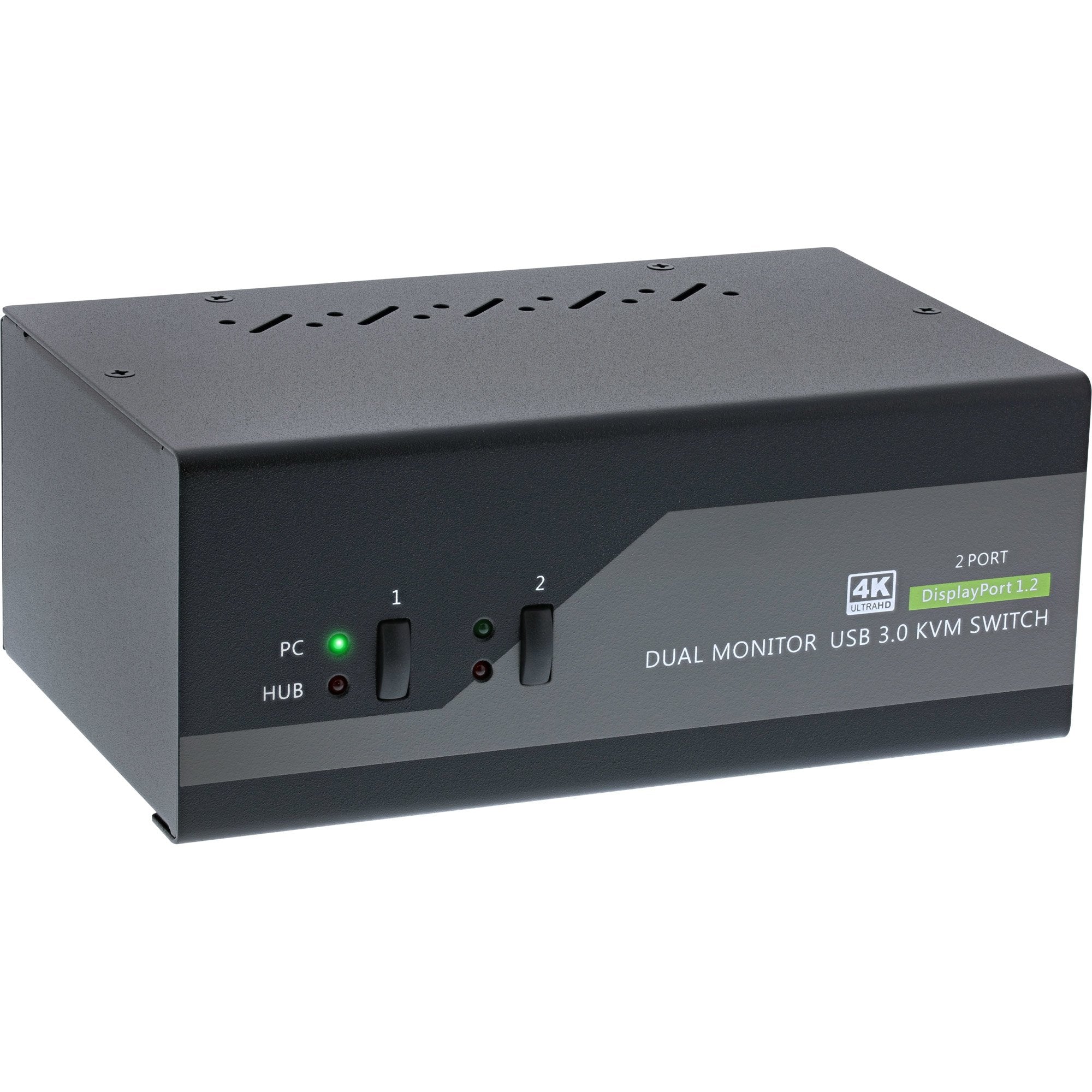 Switch Kvm Inline, 2 Puertos, Monitor Dual Displayport 1.2, 4k, Usb 3.0, Audio