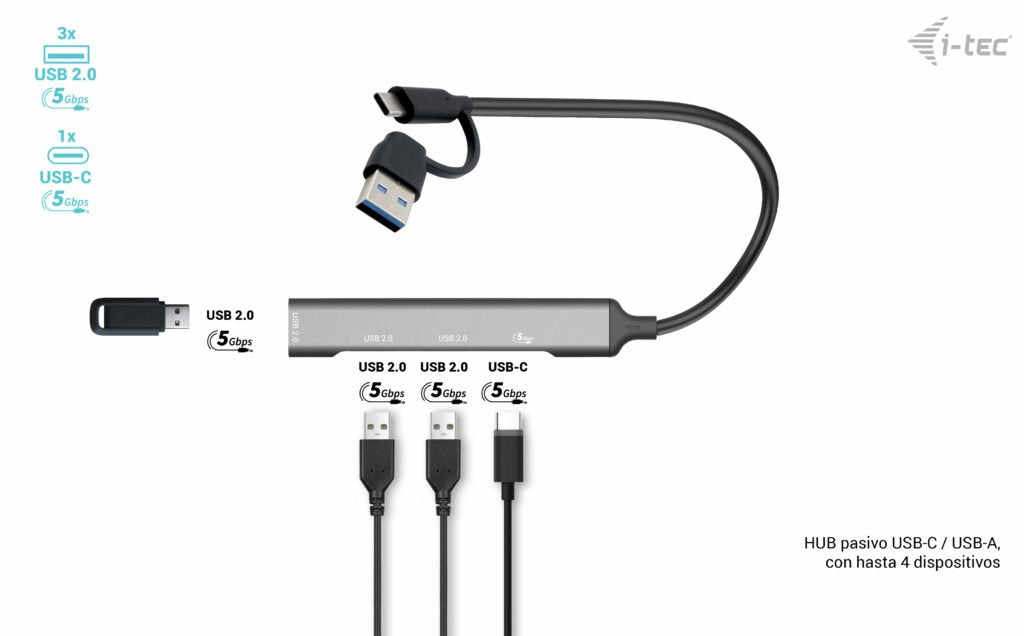 I-Tec Usb-A Usb-C Metal Hub 1x Usb-C 3.1 + 3x Usb 2.0