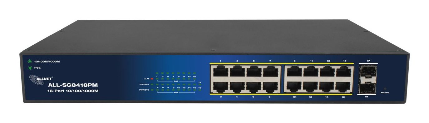 Allnet Switch Smart Managed Layer2 18 Port Gigabit &Hll 18x Gbe &Hll Poe Hdget 240w &Hll 16x Poe At &Hll 2x Sfp &Hll 19\" &Hll Ventiladorlos &Hll All-Sg8418pm
