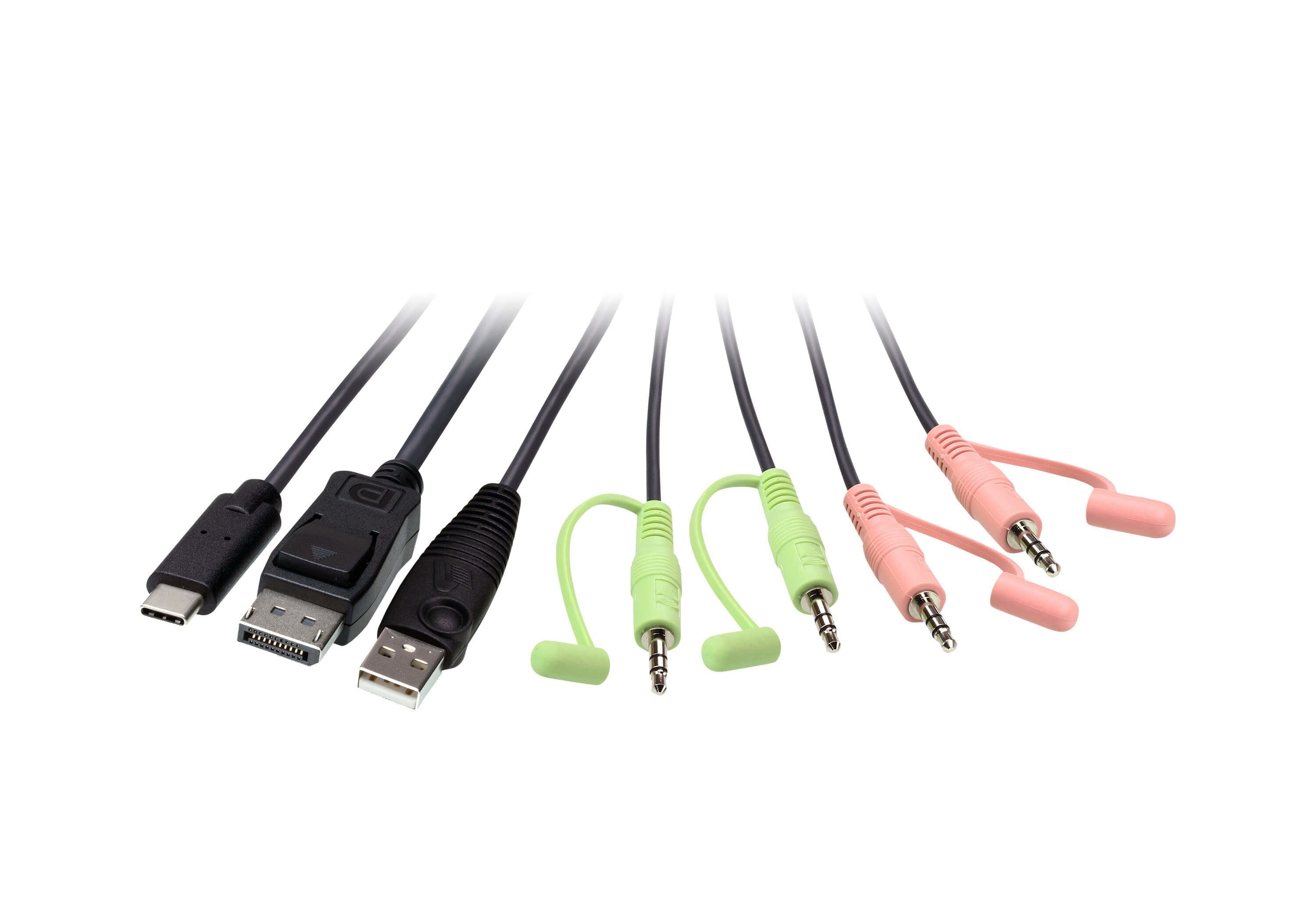 Aten Switch Kvm En Formato Cable Híbrido Displayport De 2 Puertos Usb-C