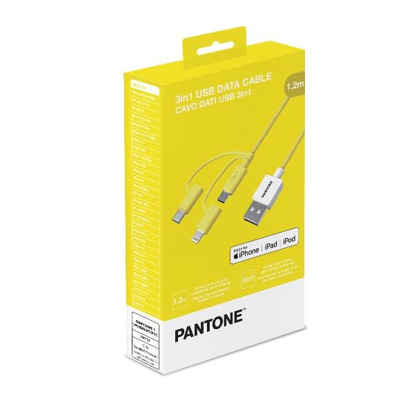 Pantone Pt-Usb003y1 Cable Usb 1,2 M Usb A Usb C.Micro Usb A/Lightning Amarillo