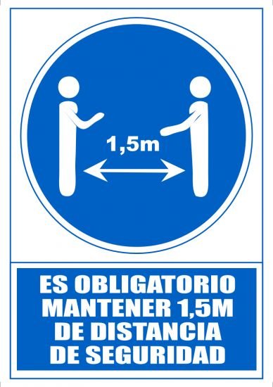 Archivo 2000 Señal "Obligatorio Mantener La Distancia De Seguridad 1,5m" 210x297 Pvc Azul Y Blanco