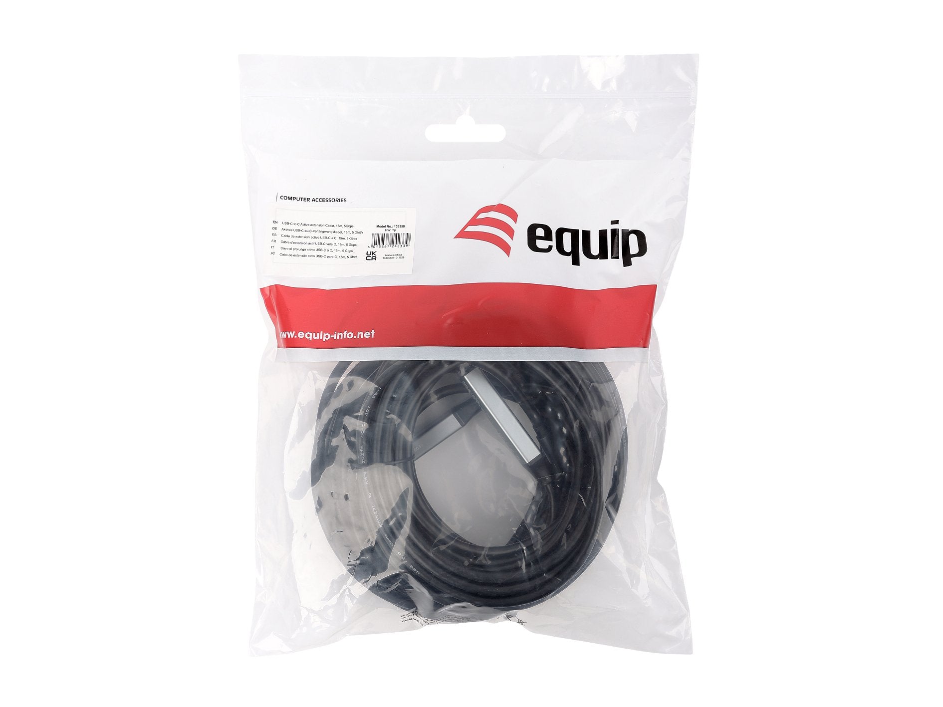 Equip Cable Usb-C3.2->C Gen1 Akt.Erweit.M H 15.00m Negro