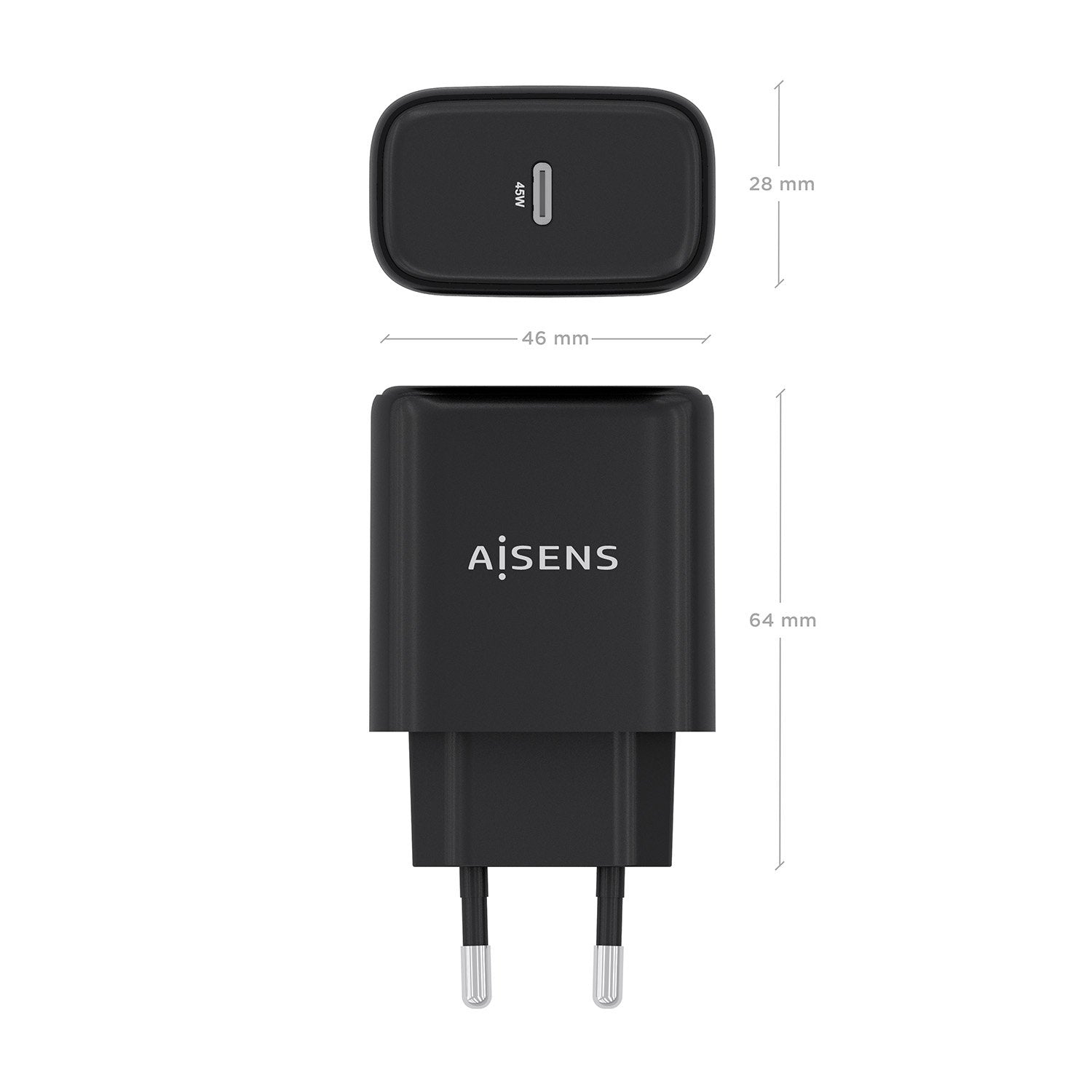 Aisens Cargador Gan 45w, 1xusb-C Pd3.0, Negro