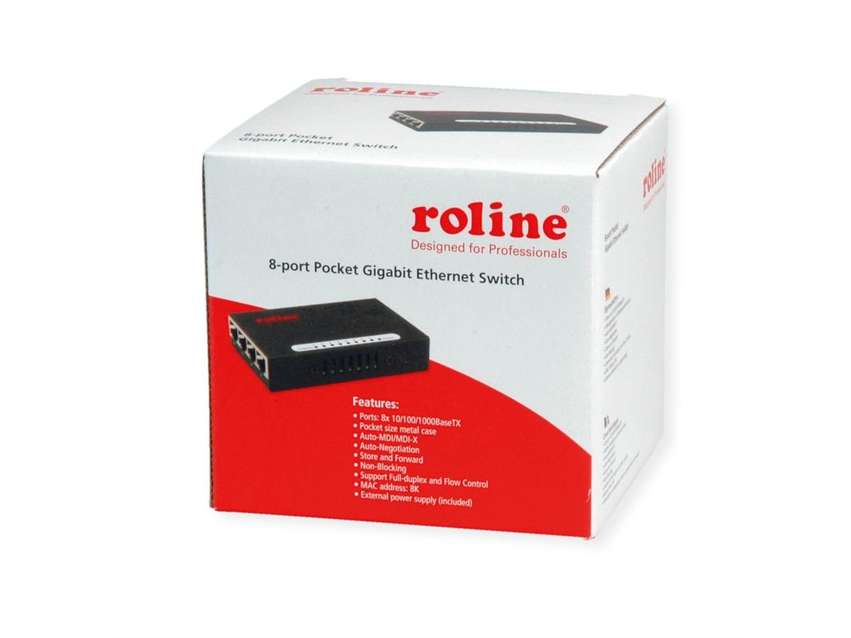 Roline Gigabit Ethernet Switch, Pocket, 8 Ports