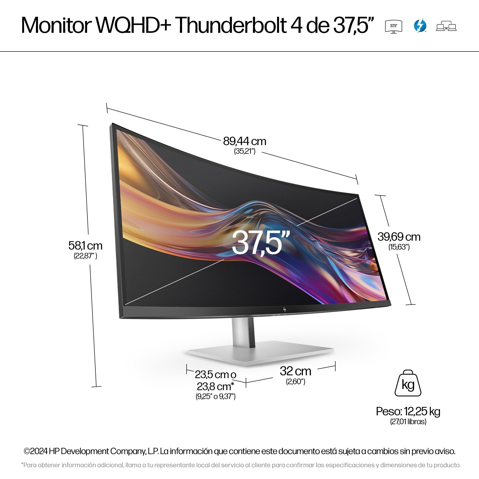 EAN 5715063531365 - HP Series 7 Pro 37.5 inch WQHD+ Thunderbolt 4 Monitor - 738pu pantalla para PC 95,2 cm (37.5") 3840 x 160 imagen 5