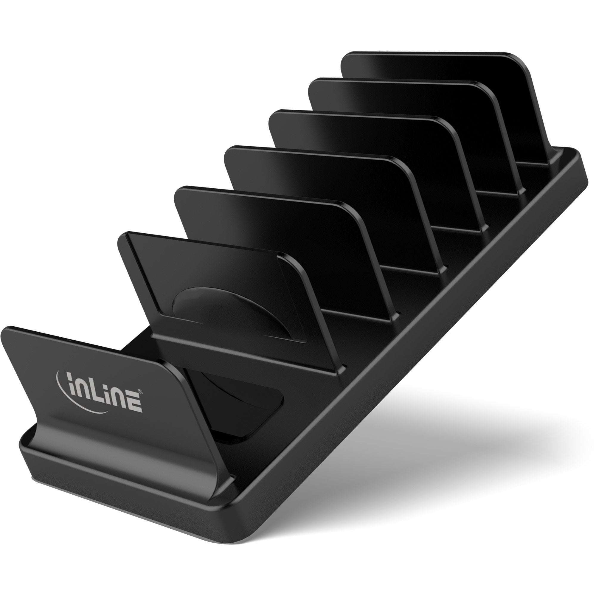 Soporte Múltiple Inline Con 6 Compartimentos Para Escritorio / Estante, Negro