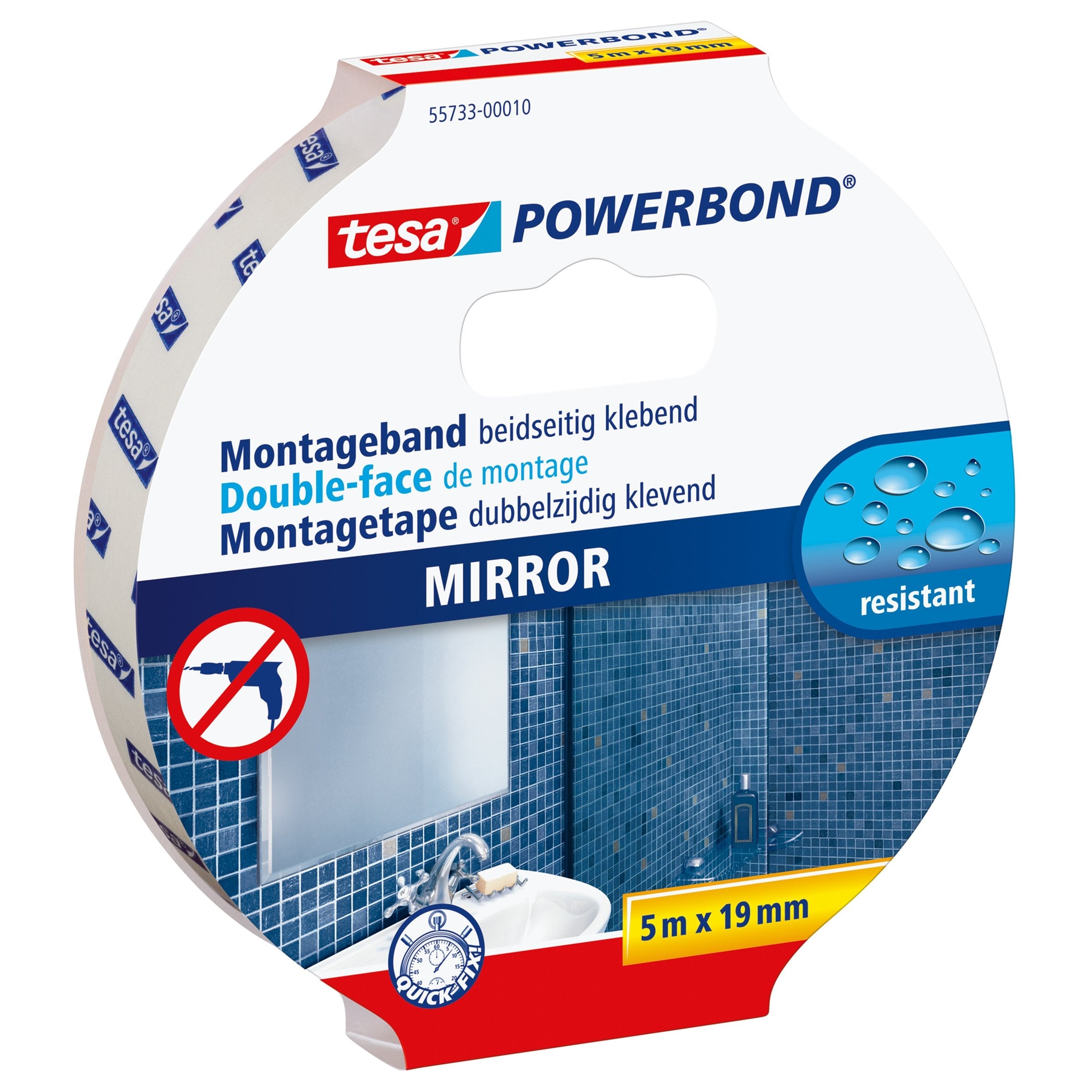 Tesa Powerbond Cinta De Montaje Espejo 5m 19mm