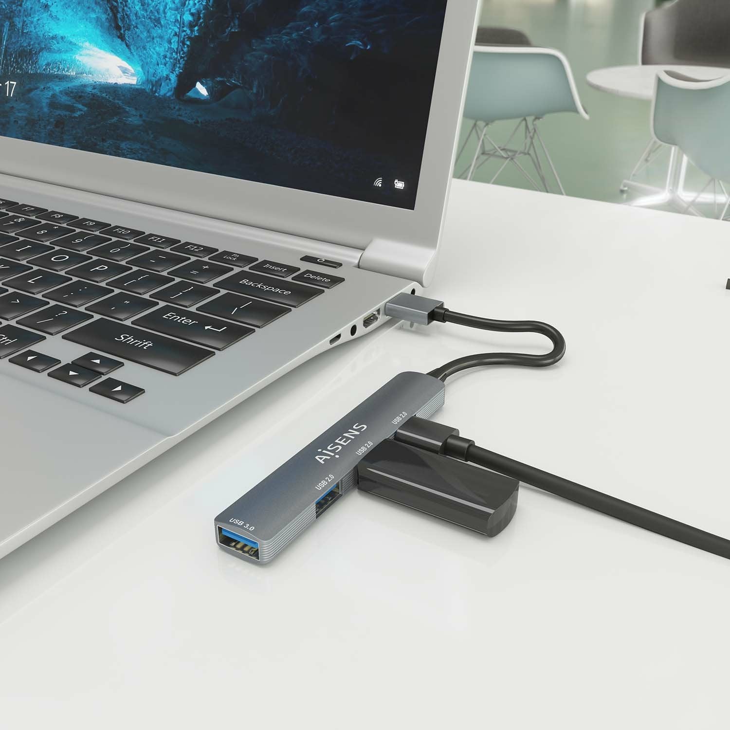 Aisens Hub Usb 3.0 Aluminio, 1xusb3.0 A/H+3xusb2.0 A/H, Gris, 10cm