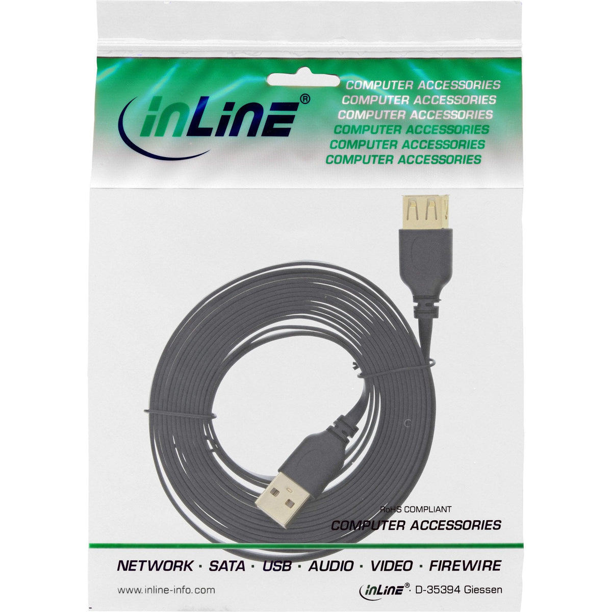 Inline Usb 2.0 Cable Plano Tipo A Macho A A Hembra Negro 1m