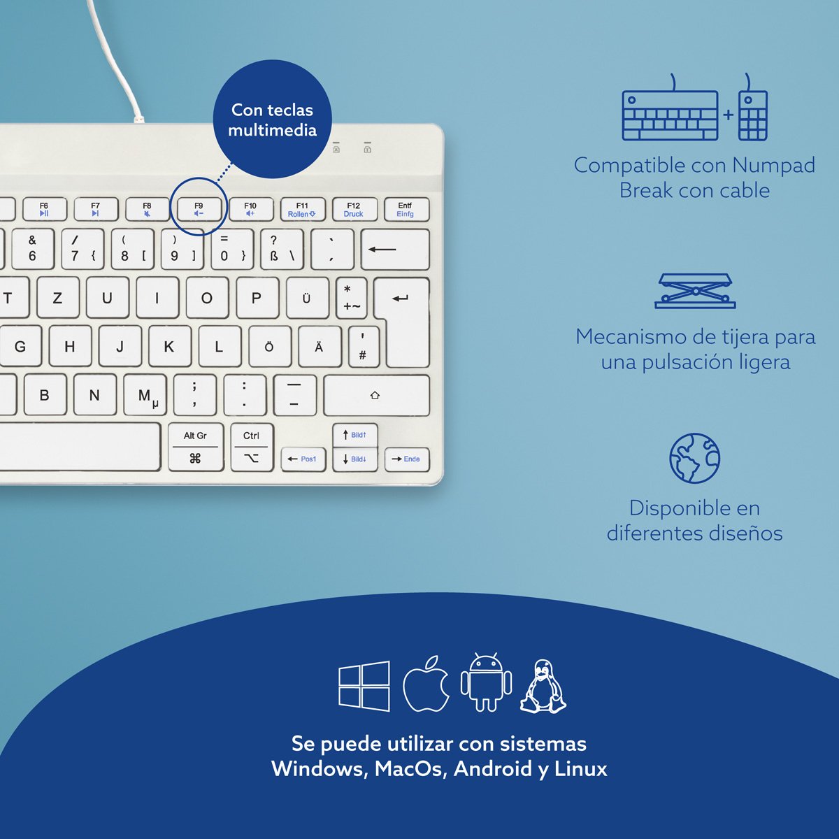 EAN 8719274491996 - R-Go Tools RGOCODEWDWH teclado Oficina USB Alemán imagen 11